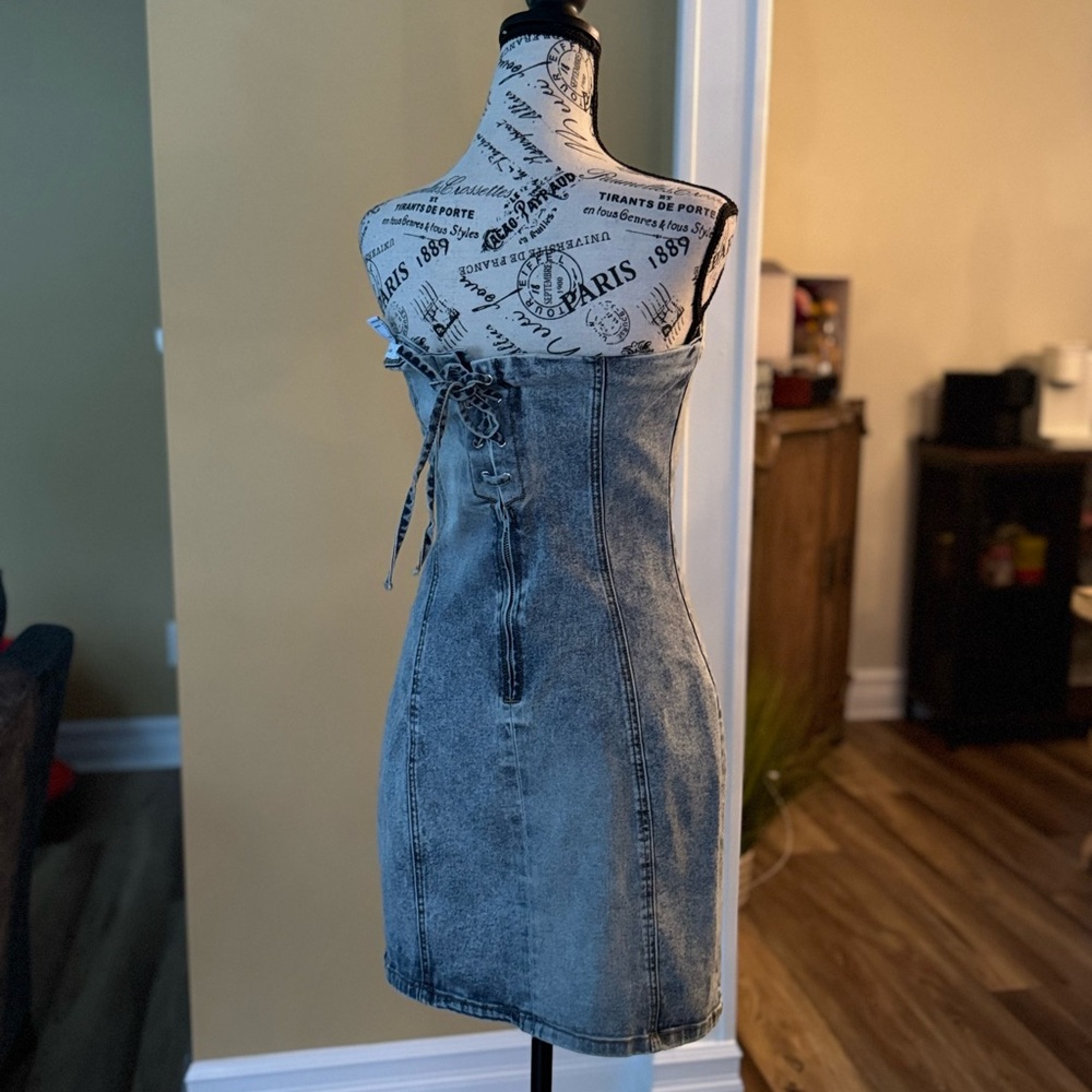 Denim Lace-Up Back Dress